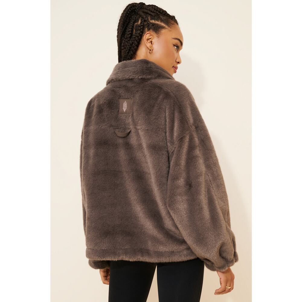Free People Movement Alpine Faux Fur Half Zip Pullover Brown Size L NWT $198 - Picture 3 of 16